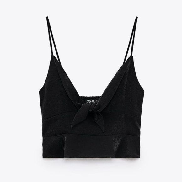 ZARA Cropped V-Neck Spaghetti Strap Bow Detail Tank Top - Picture 6 of 8